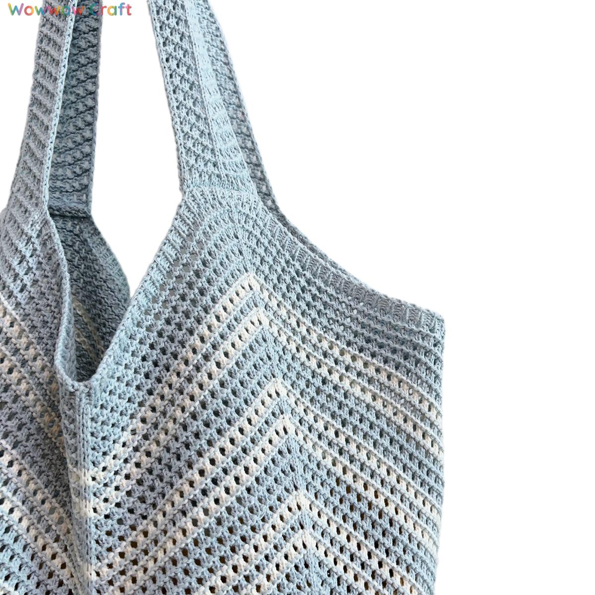Shoulder Bags,Totes,Crochet Bags,Sky blue and white striped crocheted shoulder bag - Handmade crocheted bag